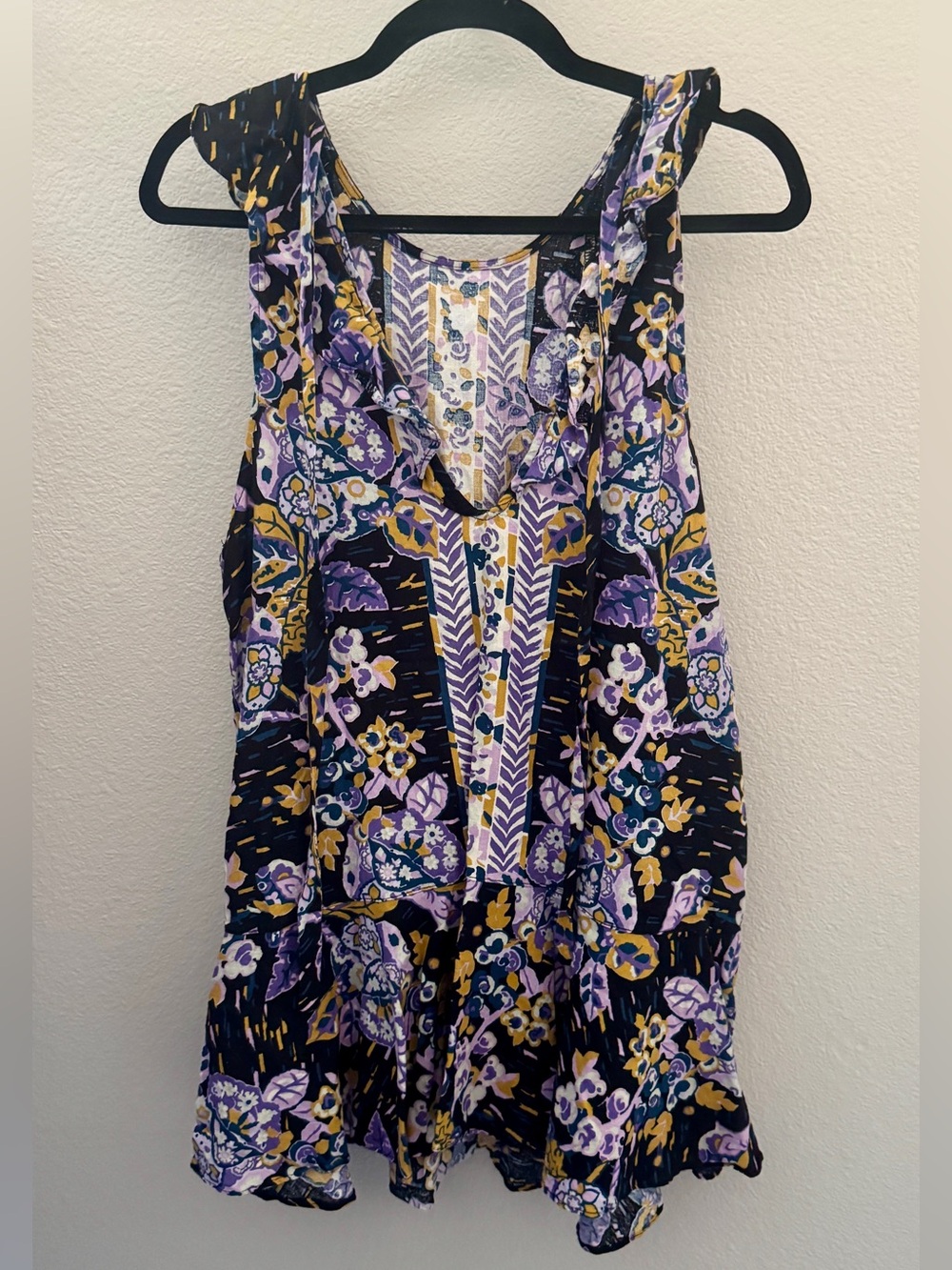 Free People: Floral Navy, Purple & Mustard Top/ Tunic